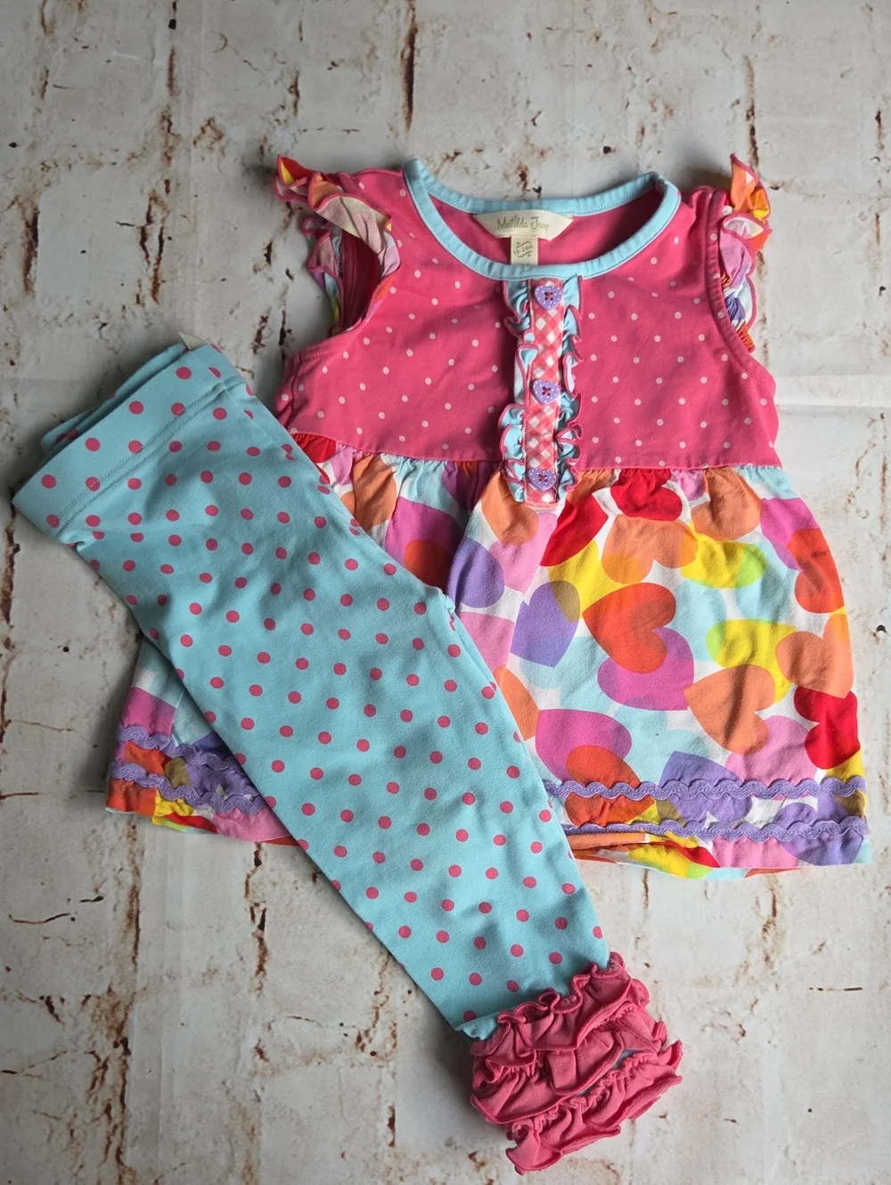 Colorful Heart Print Two-Piece Set